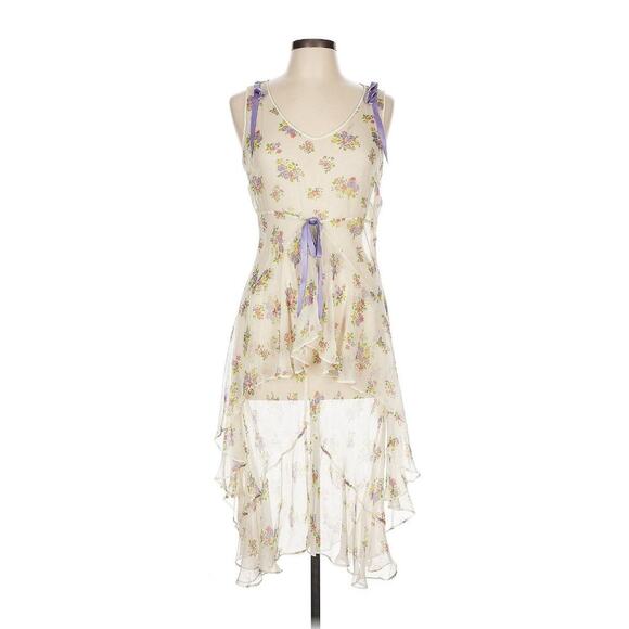 Ralph Lauren Vintage Silk Floral Slip Dress L Midi Flowy Y2k 90s Fairy Chiffon - Picture 1 of 9